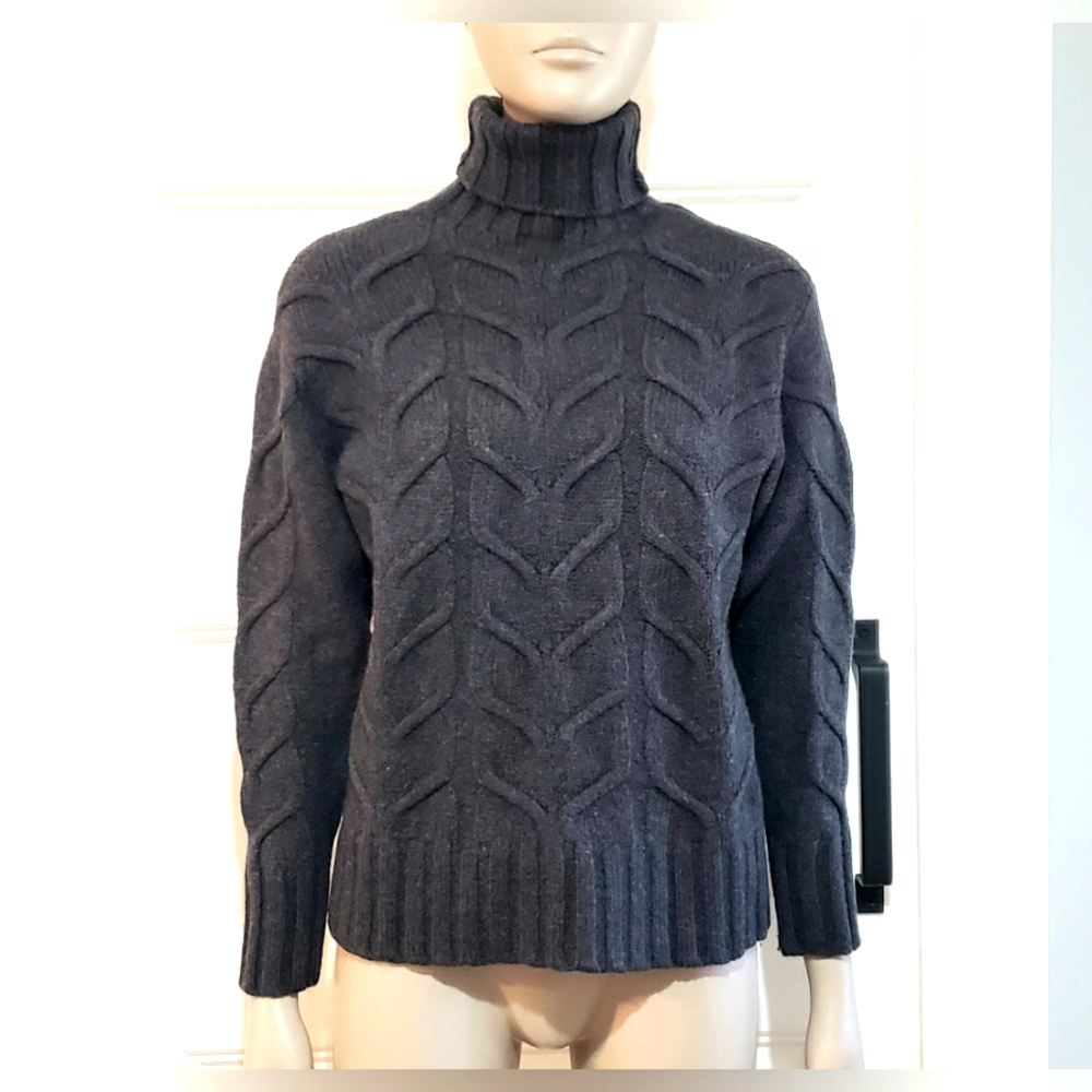 Aritzia Wilfred Womens 4 Wool Turtleneck Chunky Knit Sweater Grey Cable Knit XXS